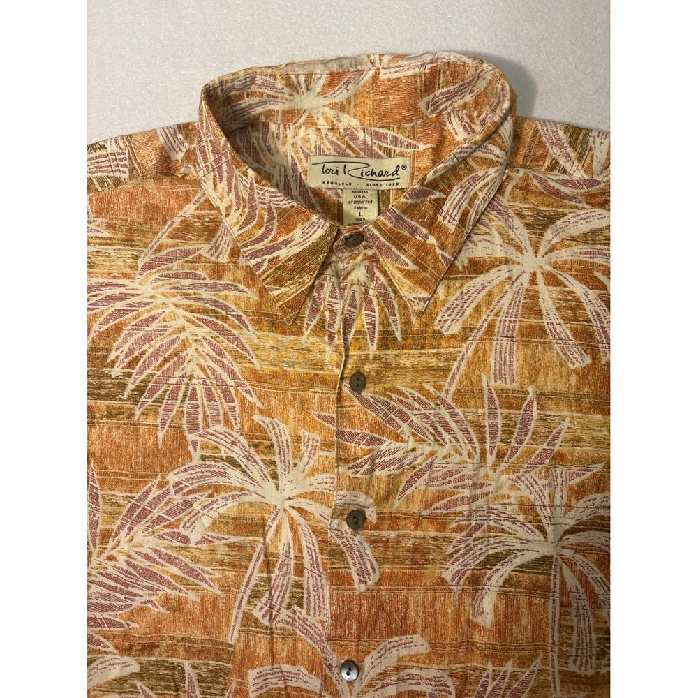 Tori Richard Mens Large Cotton Palm Leaf Tropical Button Down Shirt Made in USA